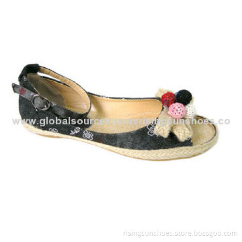 Women's trendy flat espadrille sole sandals, flower printing fabric upper with elastic at back part
